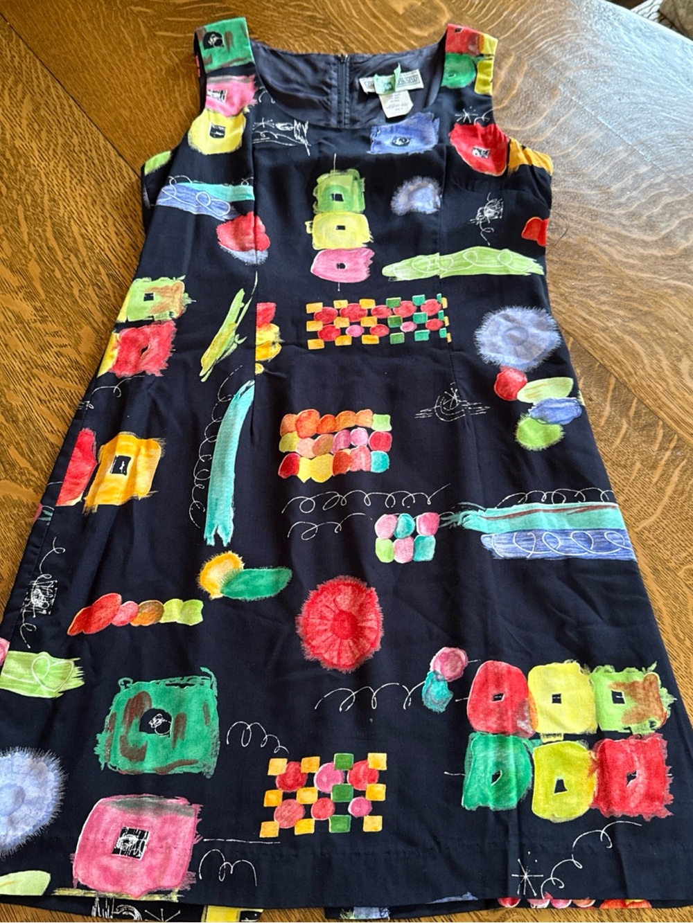 Jessica Howard Black Midi Dress with Multicolor Abstract Print